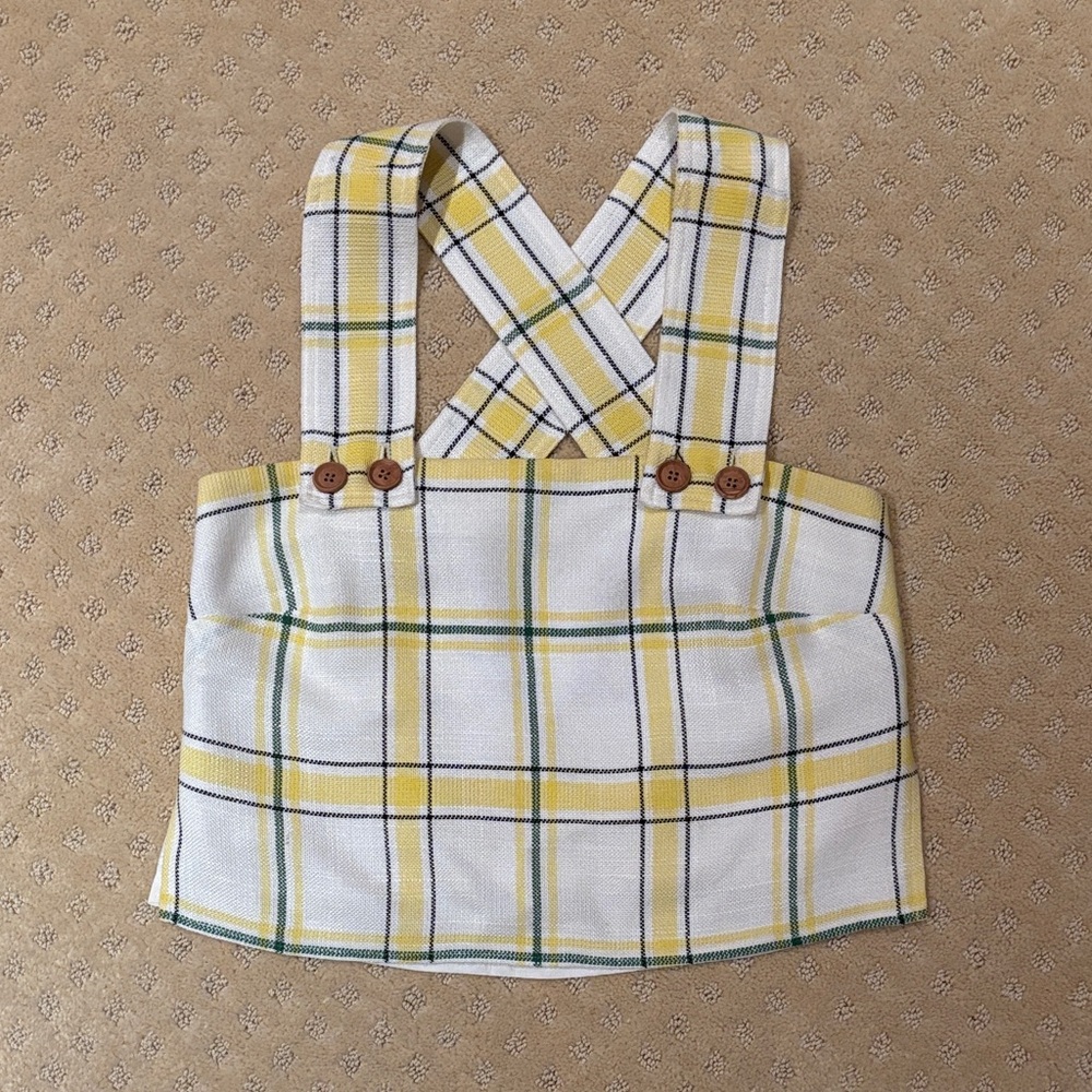 Veronica Beard Yellow and White Plaid Cropped Top